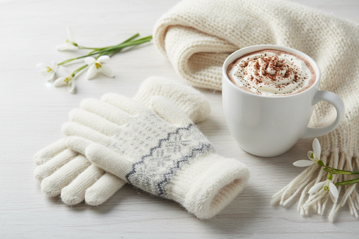 Fluffy Nordic Winter Gloves White | Faux Fur Cuff Gloves