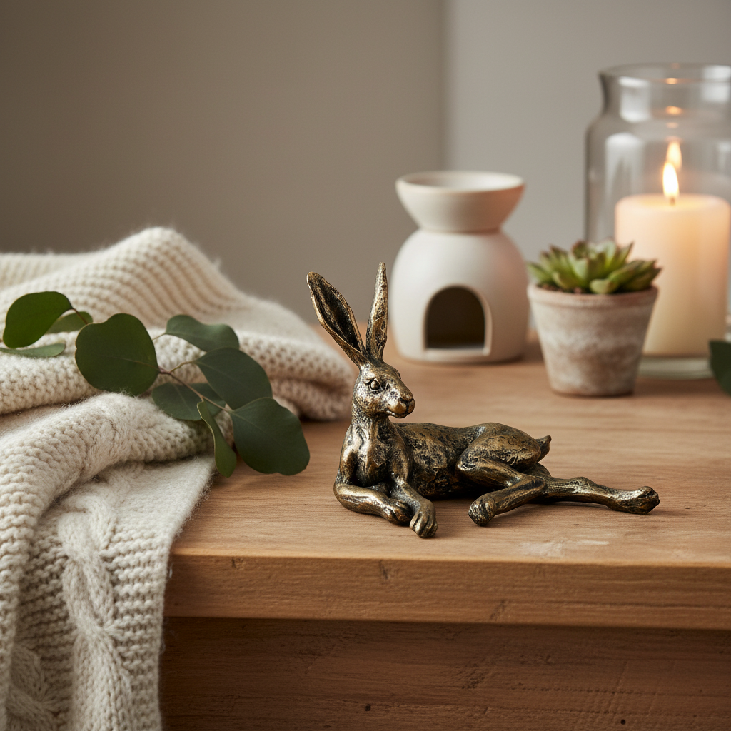 Lounging Hare Sculpture - Charming Home Decor Piece. H12cm