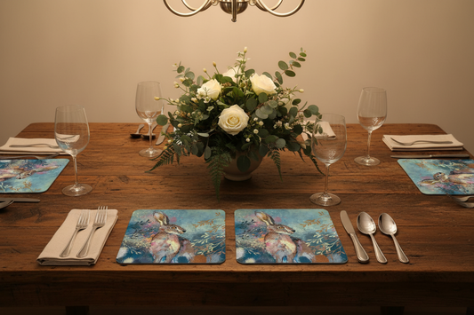 Hare Placemats (Sold in Pairs)-handmade in the UK- Very High quality