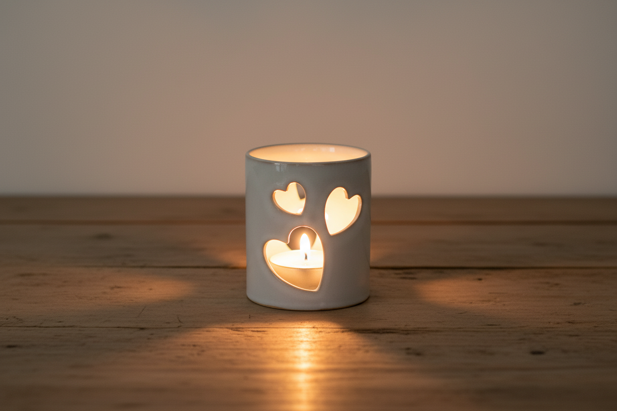 Cut out Heart Candle Pot, H8.2cm