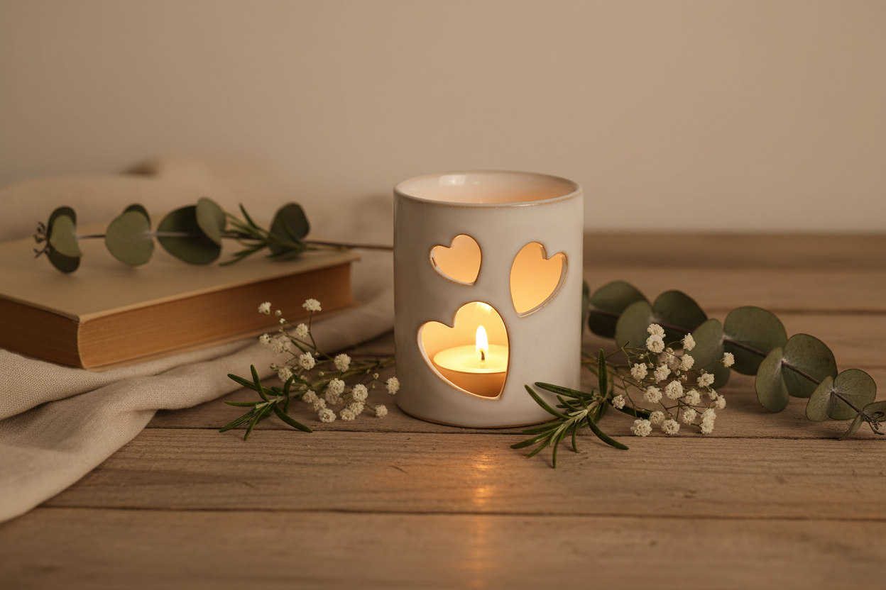 Cut out Heart Candle Pot, H8.2cm