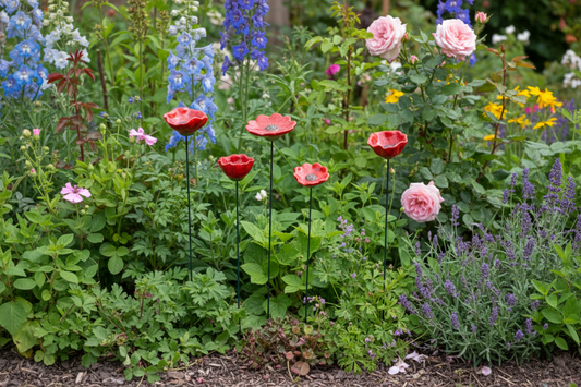 Two- 3A Garden Poppy Stakes, 28cm