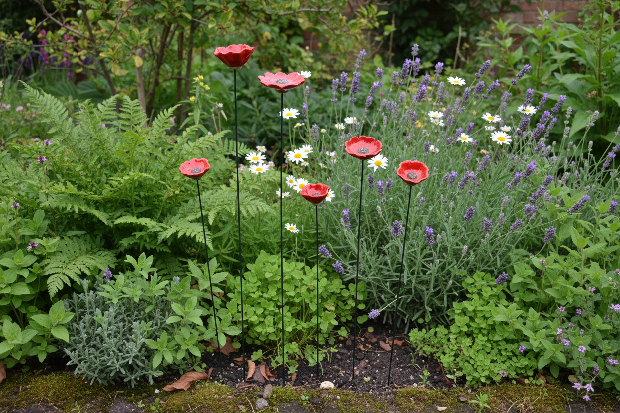 Two- 3A Large Garden Poppy Stakes, 57cm