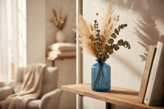 Blue Dimpled Glass Vase or Diffuser bottle H10cm