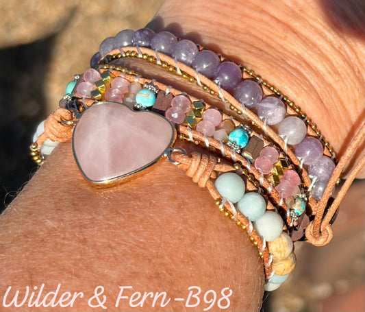 Rose Quartz Heart & Amazonite Wrap bracelet