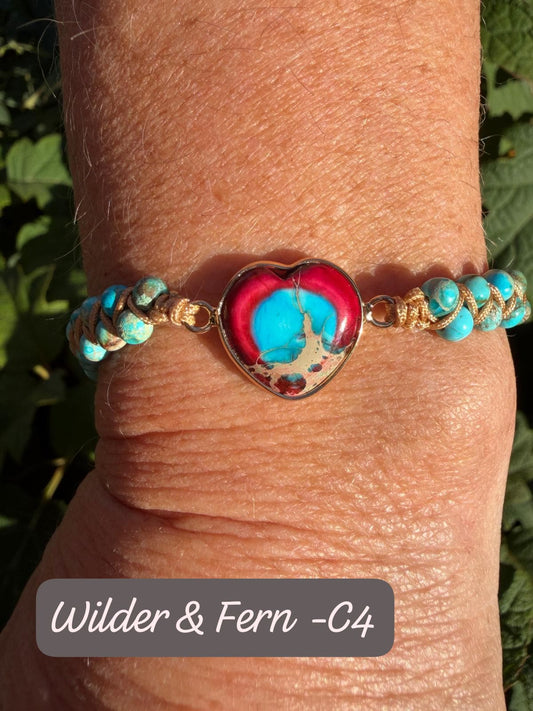 Imperial Red & Turquoise Heart Beaded Bracelet