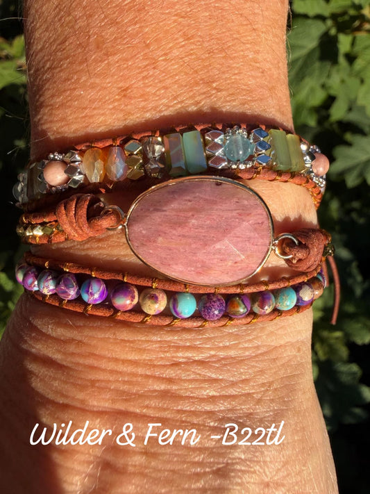 Natural Rhodonite & Jasper Wrap Bracelet