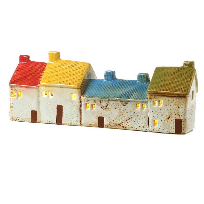 Row of Four Ceramic LED cottages - Quirky and collectable H10.2 cm