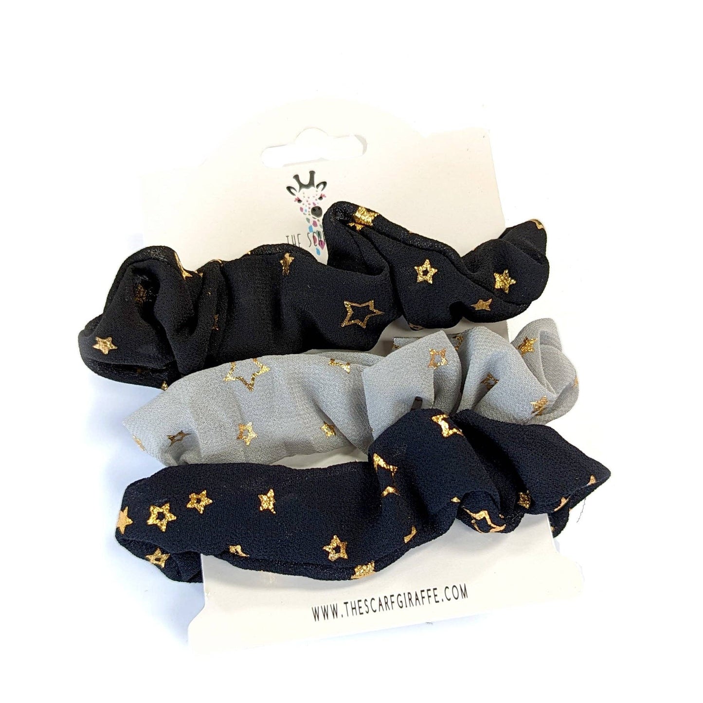 Stars Print Set of 3 Hair Scrunchies - Assorted 3 Pack