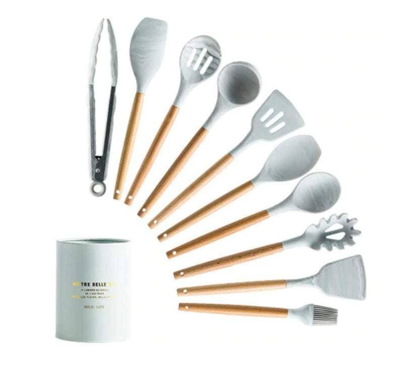 White Grey Marble Silicone Cooking Utensils Set