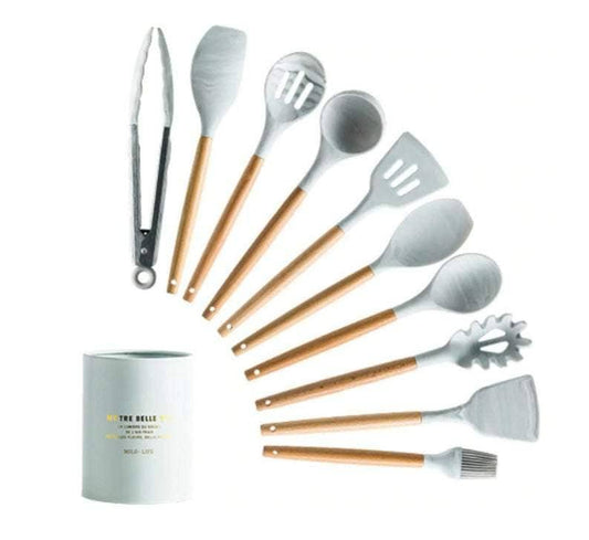 White Grey Marble Silicone Cooking Utensils Set