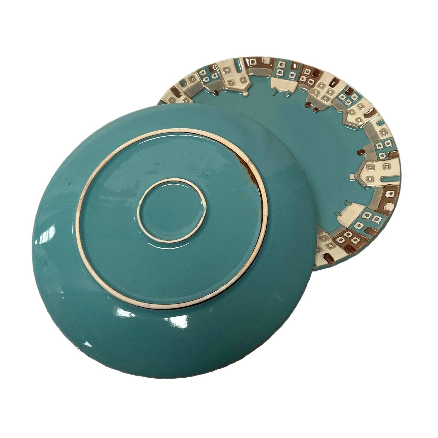 Home Comforts Ceramic Side Plates | Teal Village Design | Set of 2 | D8.5"