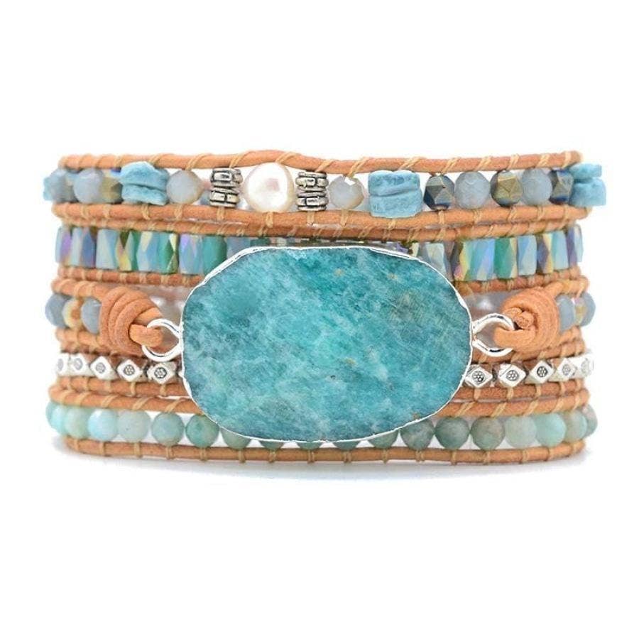 Natural Calming Amazonite Bead Wrap Bracelet, Boho Jewellery