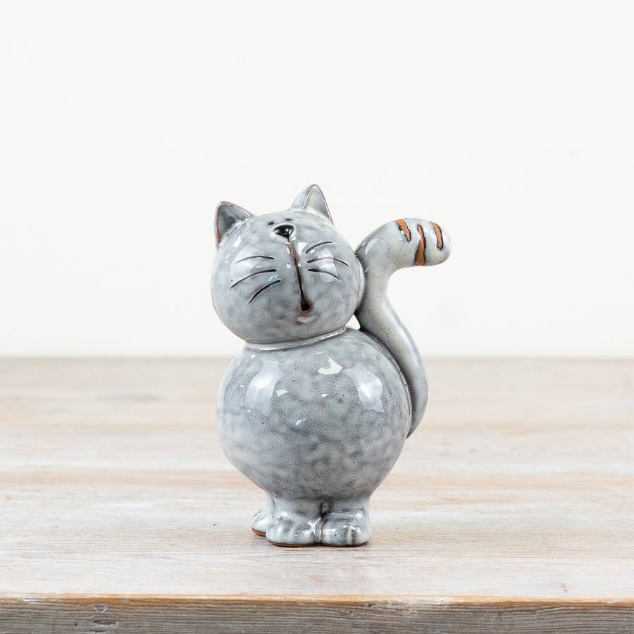 Glazed Grey Cat Ornament, 12.4cm