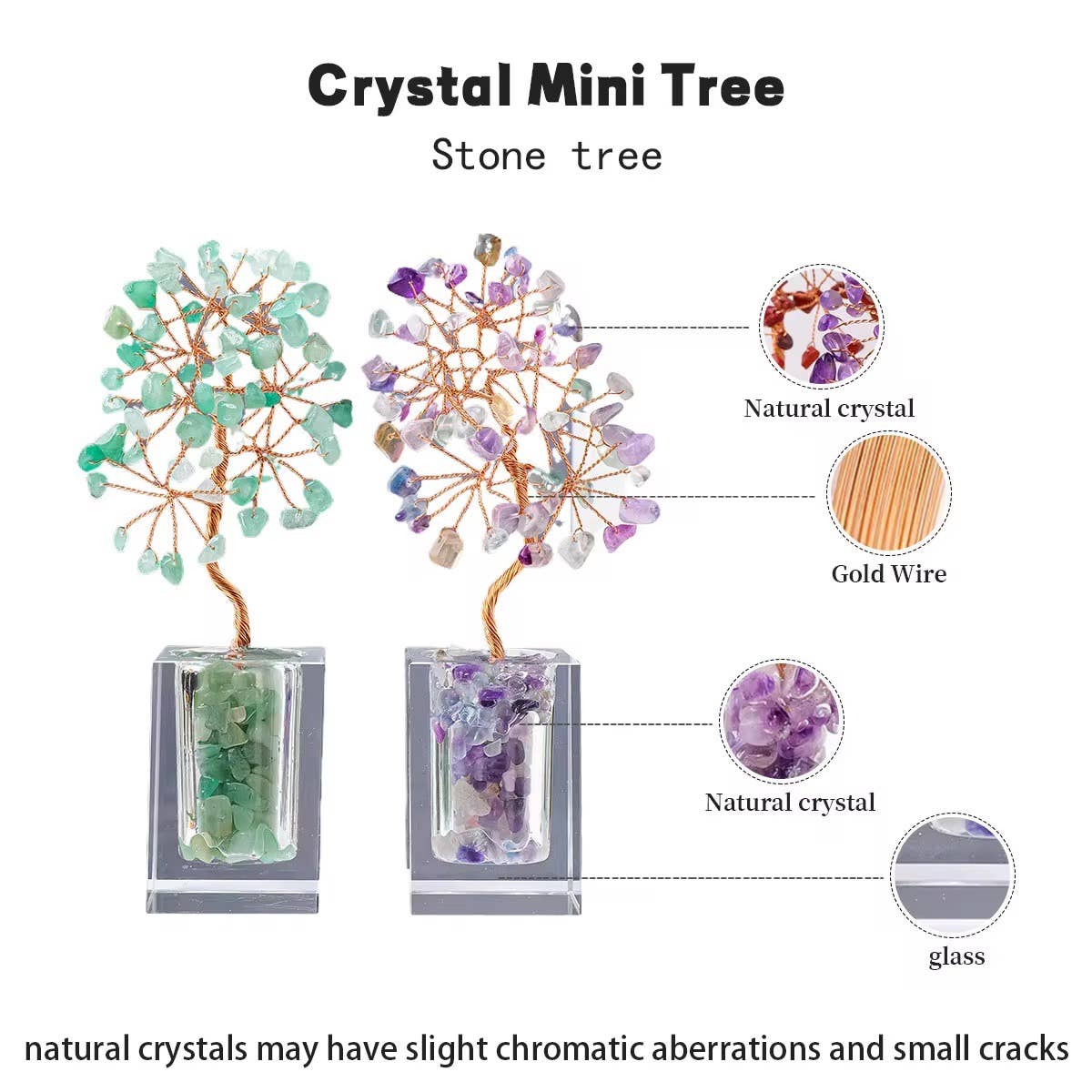 Crystal Mini Tree with Clear Vase H18cm: Amethyst