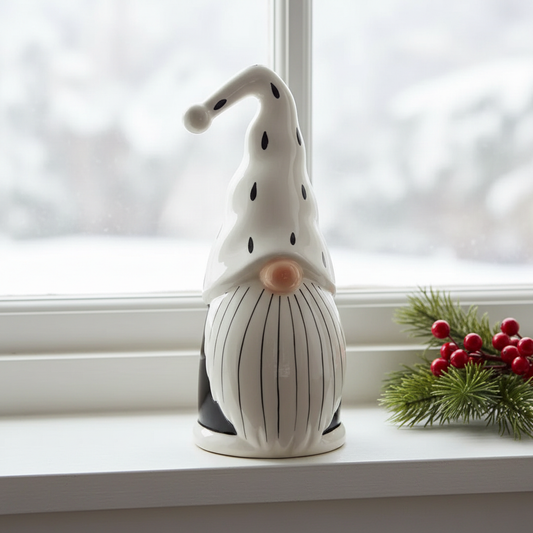Black & White Ceramic Santa 17.2cm - Windowsill Shot