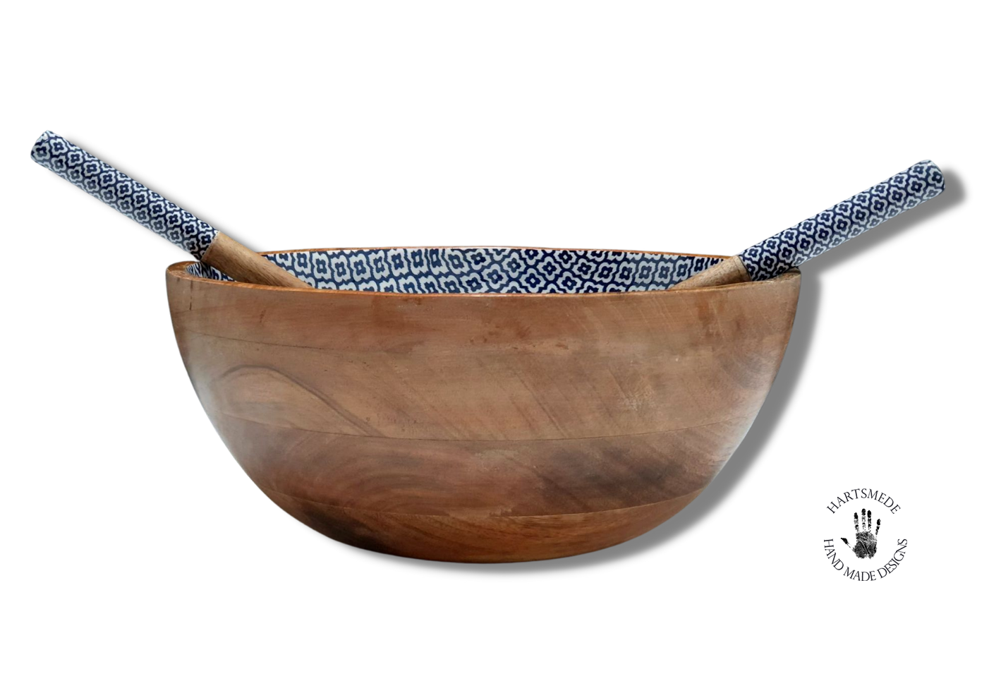 Handmade Serving Bowl with Spoons Stunning Prints Salad Bowl
