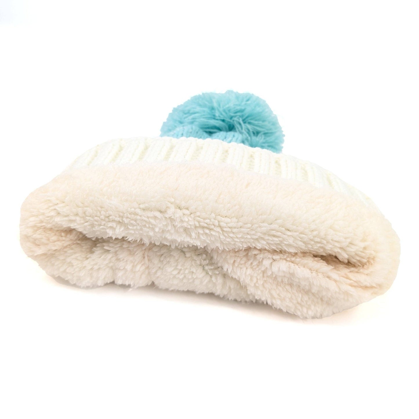 Ice Cream Blue Cable Knit Bobble Hat | Faux Fur Lining