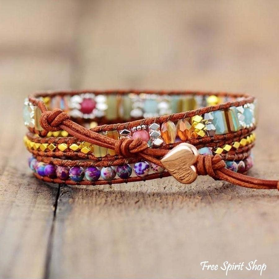 Natural Rhodonite & Jasper Wrap Bracelet