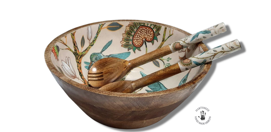 Handmade Chirpy Serving Bowl With Spoons