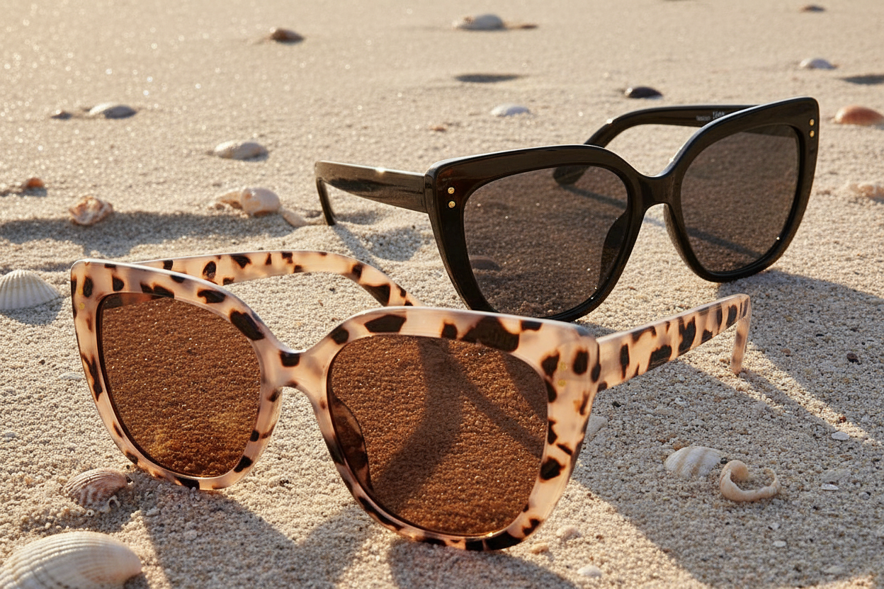 Daisy Sunglasses Black & Leopard Beach Hero Shot