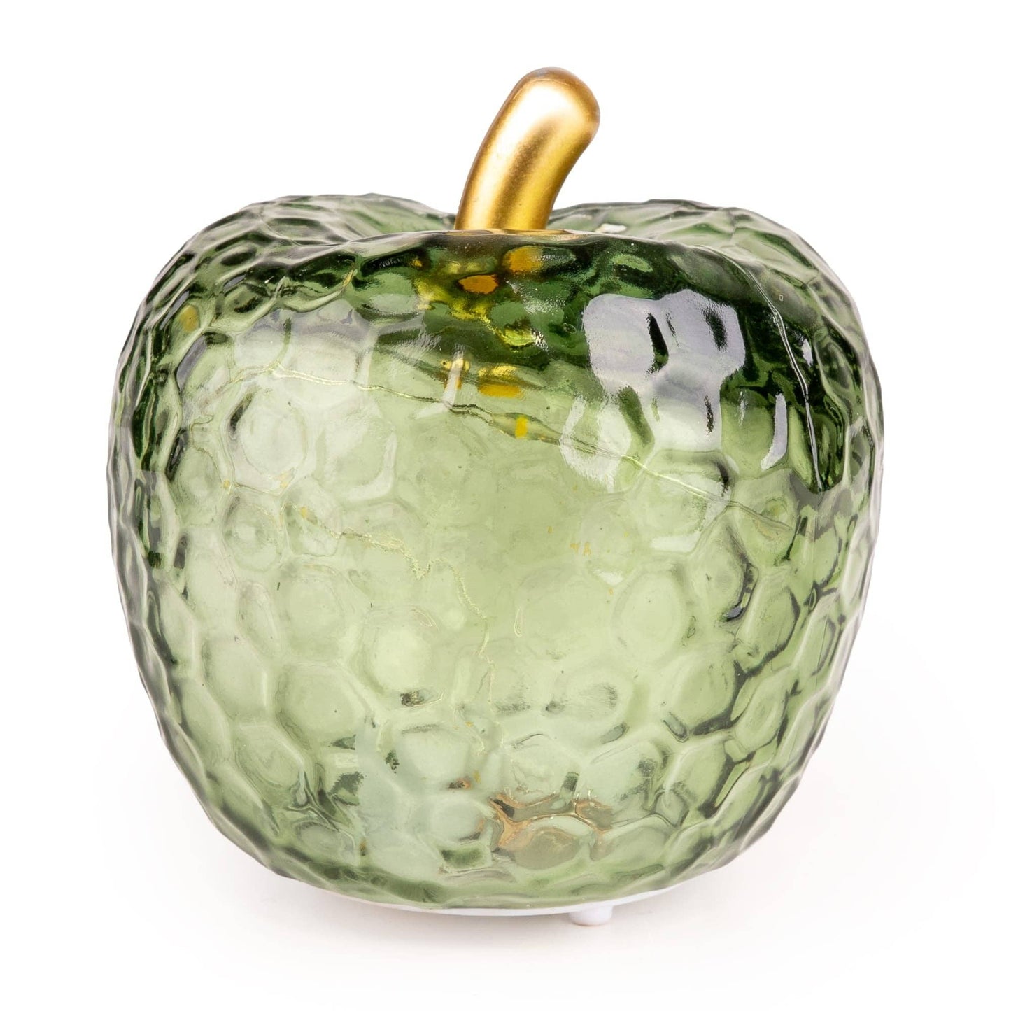 Small Green Glass Apple LED Light with Gold Stem