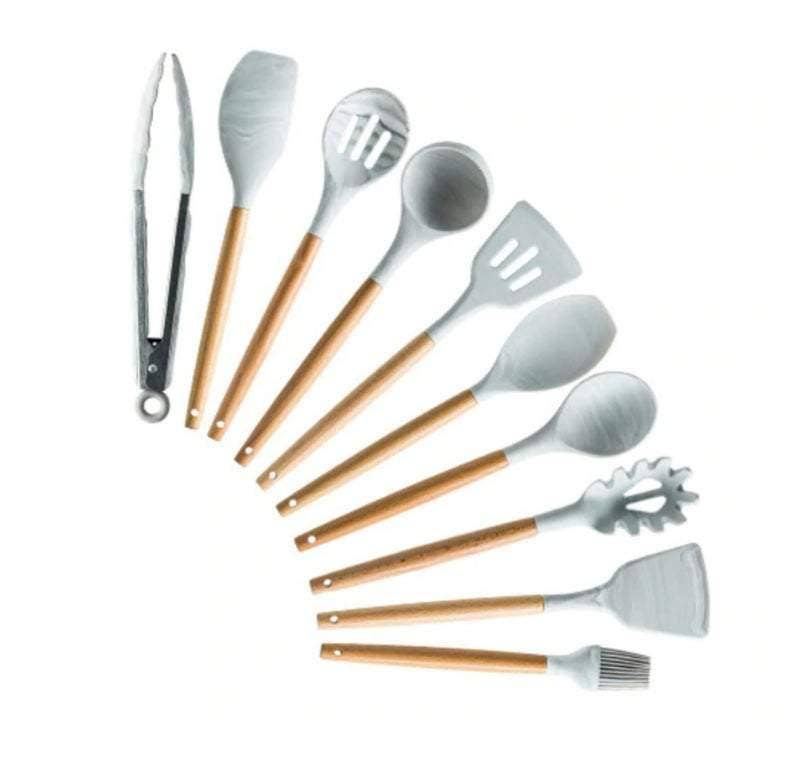 White Grey Marble Silicone Cooking Utensils Set