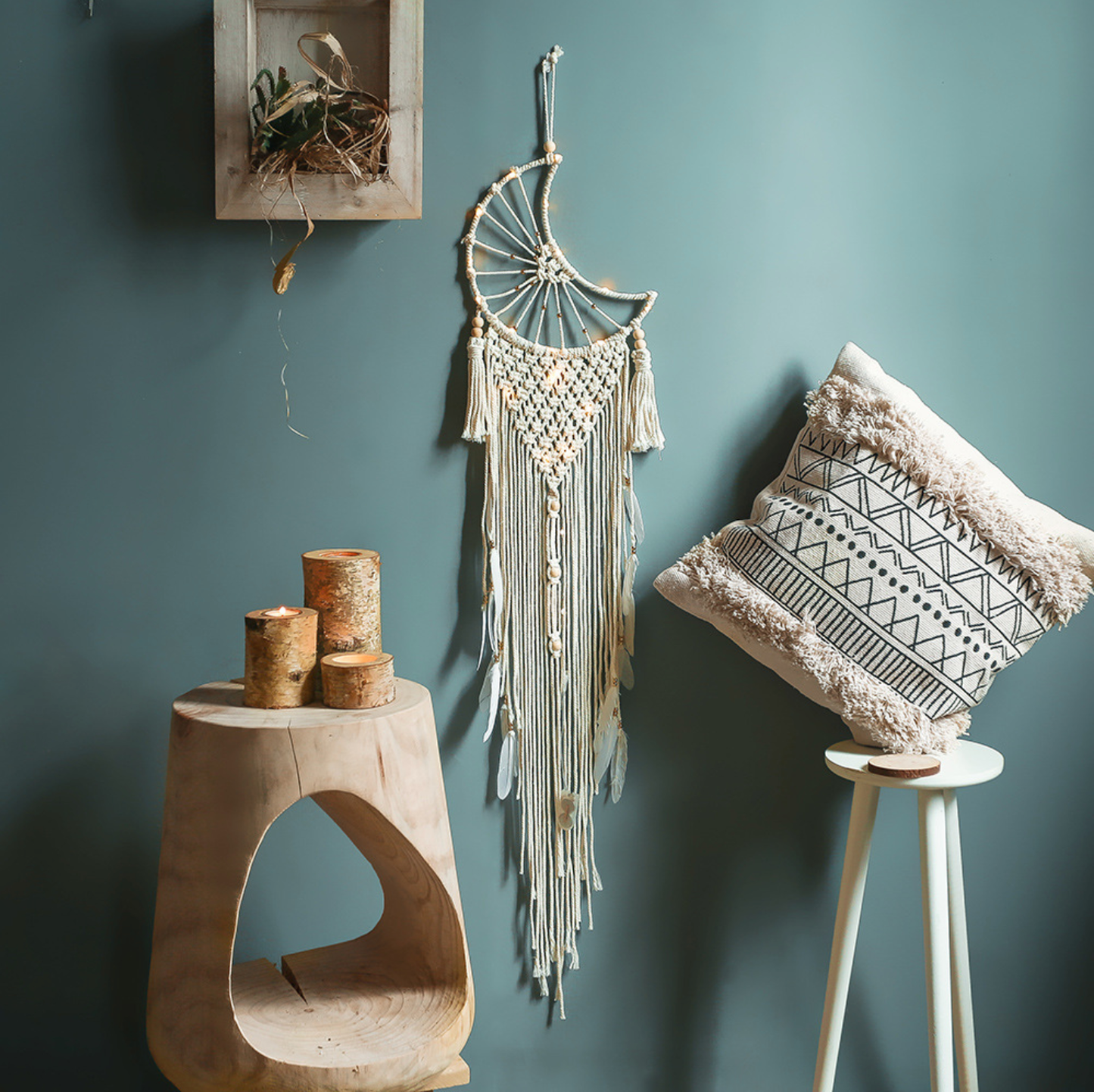 Crescent Moon Macramé Dreamcatcher | Boho Wall Hanging