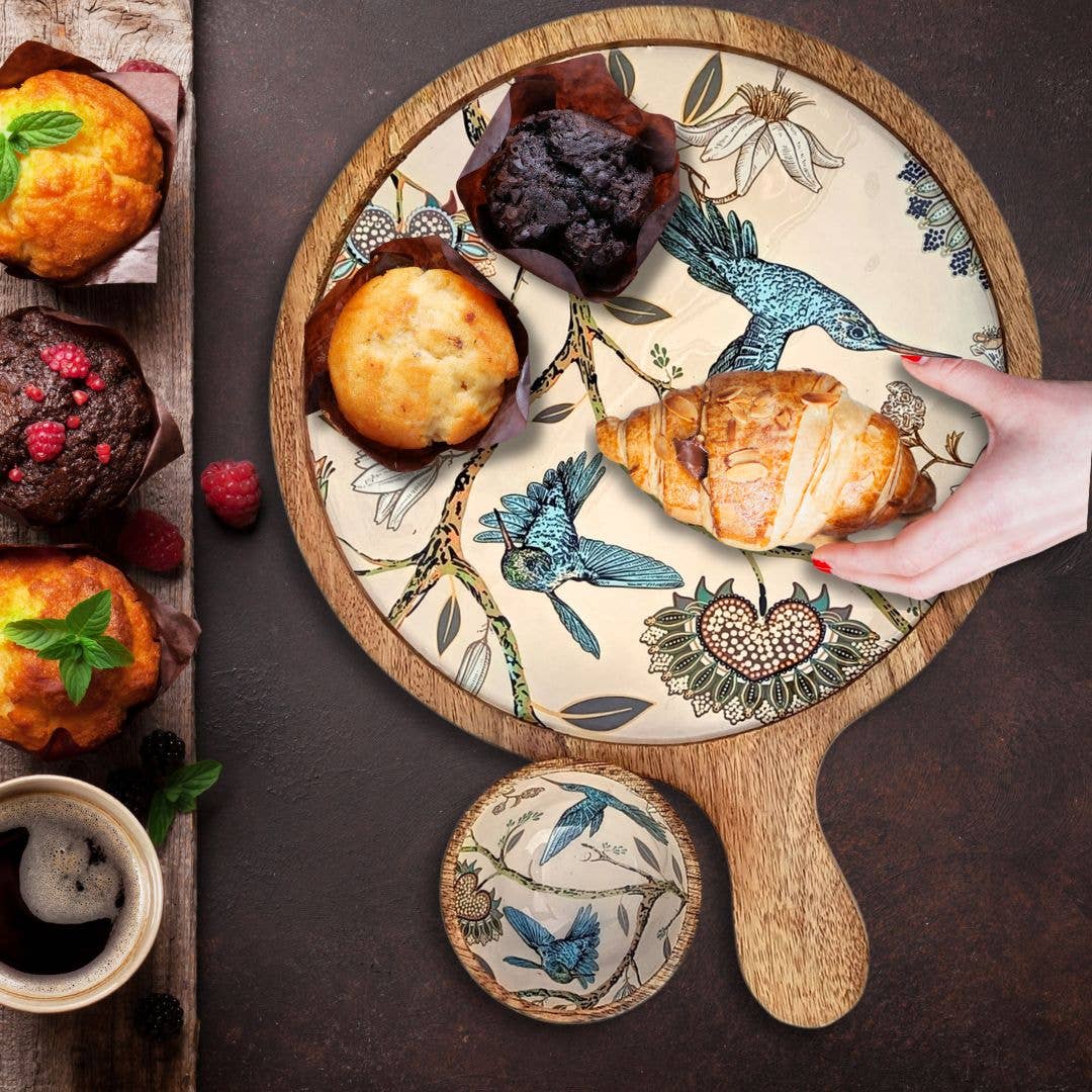 Handmade Charcuterie Board Paddle Tray  with dip bowl - Hummingbird