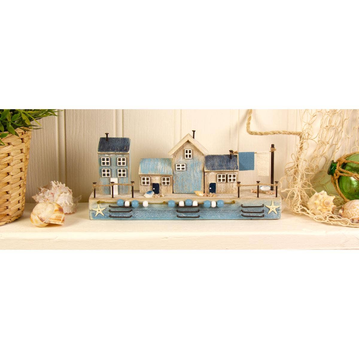 Harbourside Scene with 4 Cottages, W25cm -Good quality!