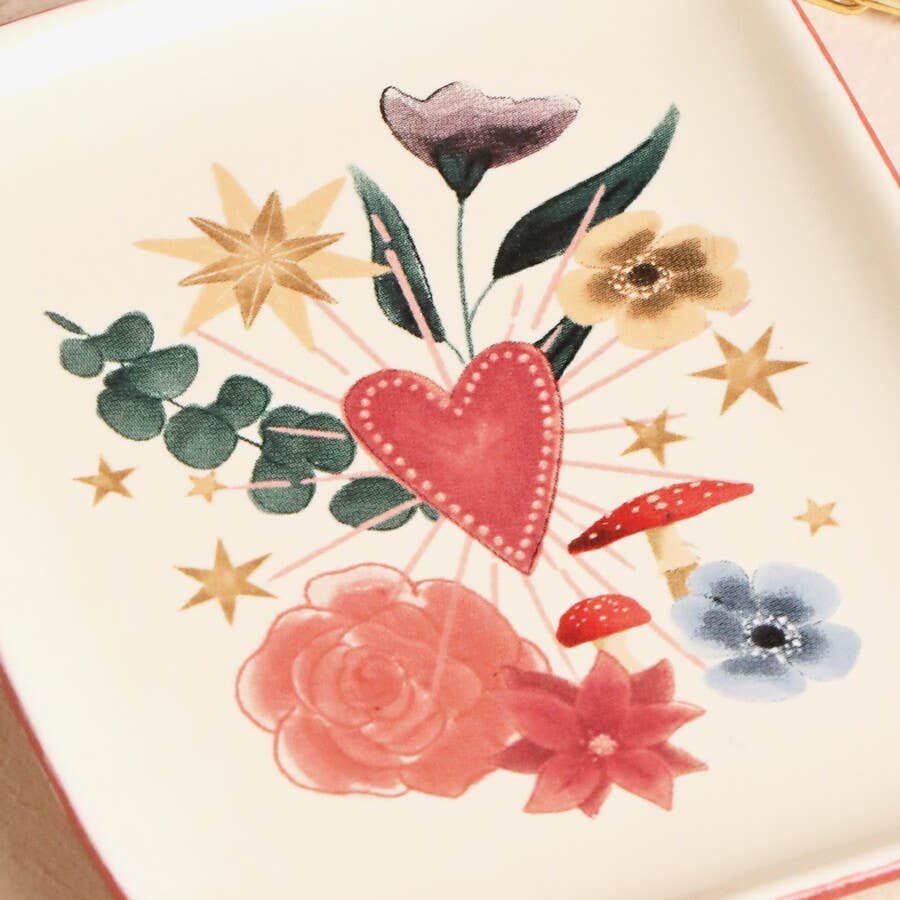 Floral Heart Trinket Dish 10cm | Toadstool & Stars Ceramic Jewellery Tray