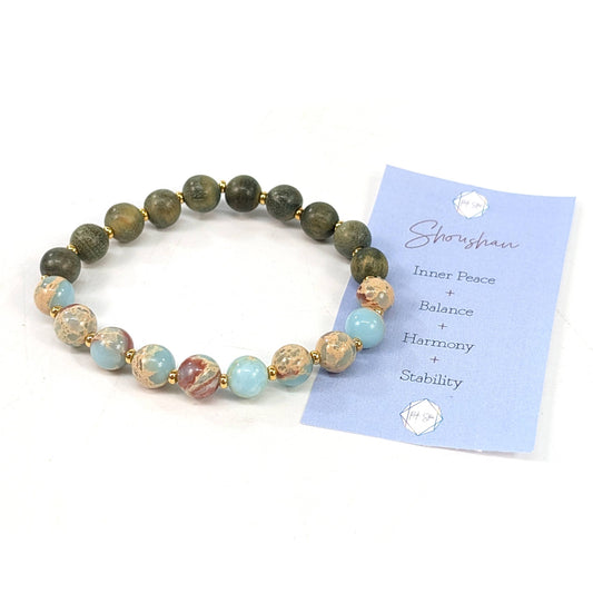 Shoushan Stone & Wood Bracelet - Green Natural