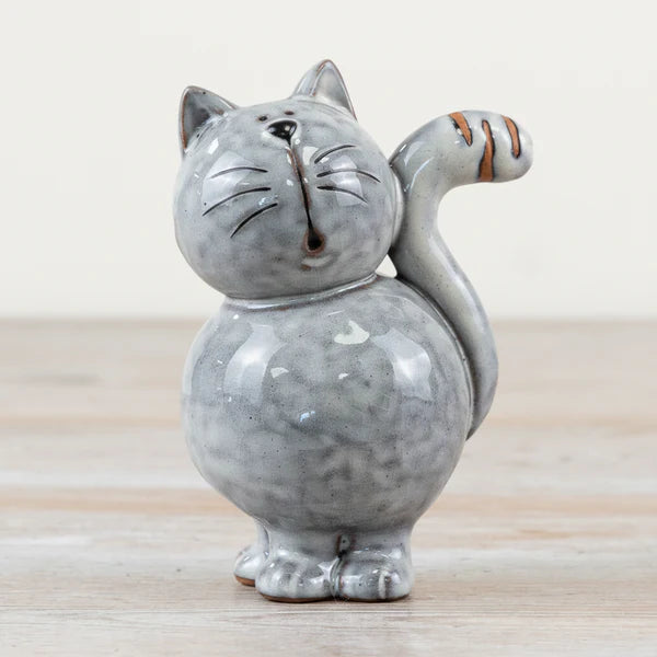 Glazed Grey Cat Ornament, 10.2cm