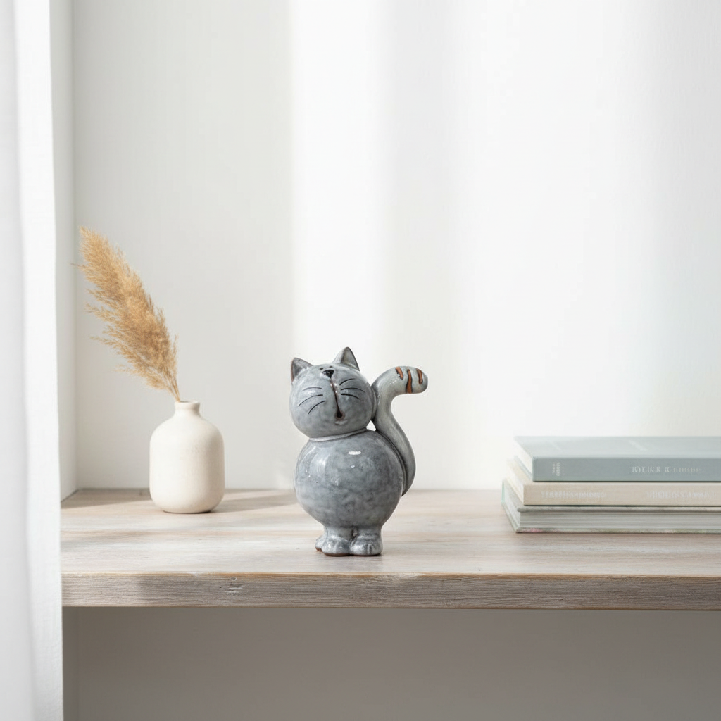 Glazed Grey Cat Ornament - Lifestyle