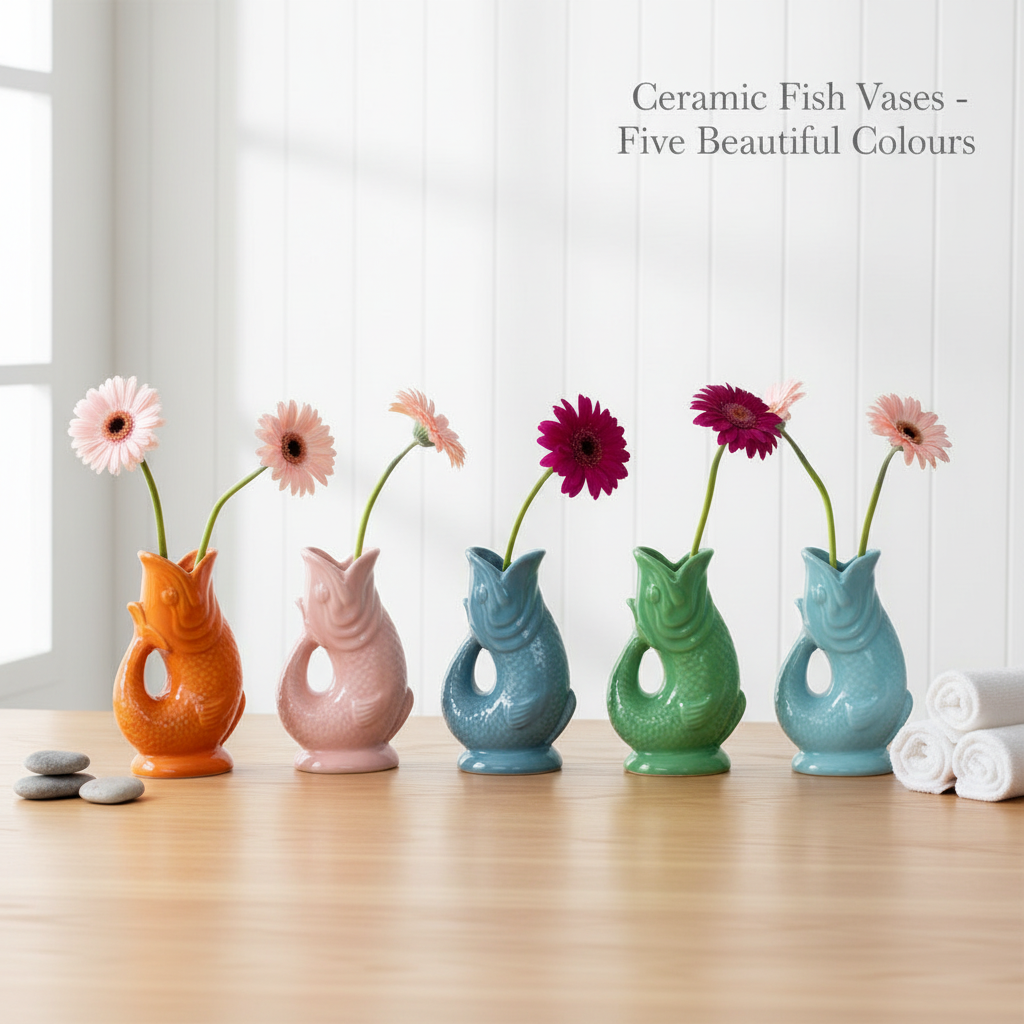Ceramic Fish Vase - Pink 17cm