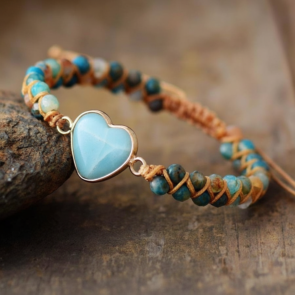 Larimar Heart Bracelet - Reference with Rock and Wood
