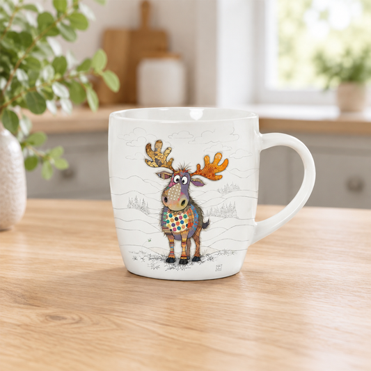 Bug Art Maxi Moose Mug with presentation box white fine bone china mug with colourful moose illustration