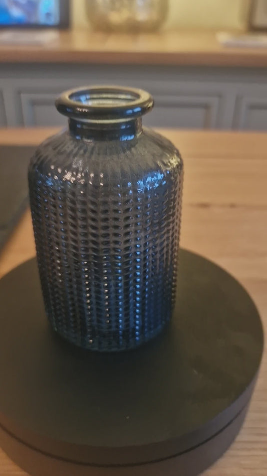 Blue Dimpled Glass Vase or Diffuser bottle H10cm