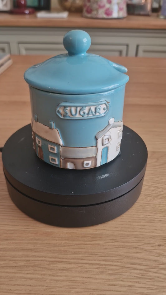 Ceramic Sugar Pot & Lid | Teal Village Design H4"