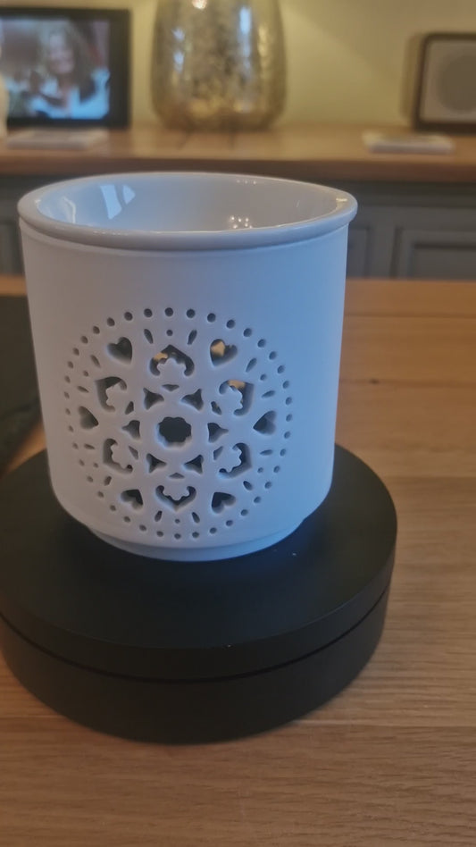 White Mandala Ceramic Oil Burner & Wax Warmer, 11cm