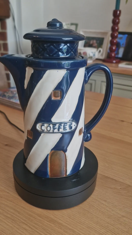 Coastal Novelty Coffee Pot | Navy Blue & White Stripe H9"