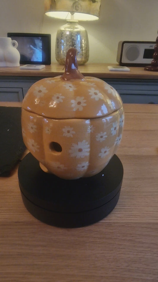 Groovy Floral Pumpkin Ceramic Oil Burner, 14cm