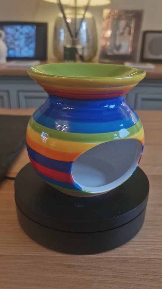 Rainbow Stripe Ceramic Oil Burner & Wax Warmer, 14cm