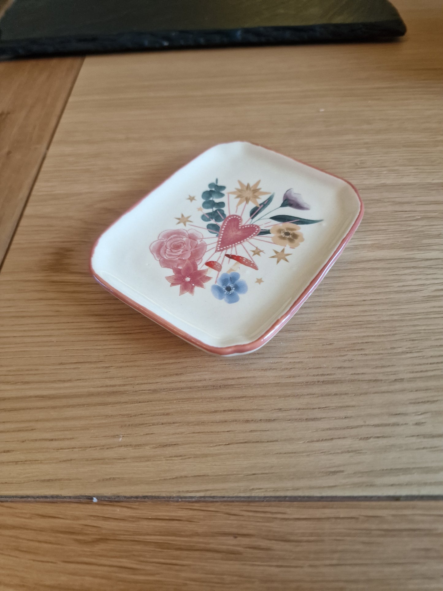 Floral Heart Trinket Dish 10cm | Toadstool & Stars Ceramic Jewellery Tray