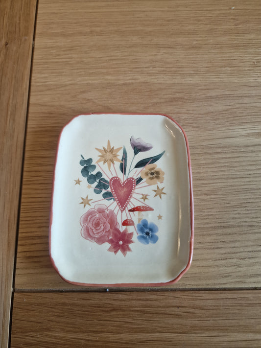 Floral Heart Trinket Dish 10cm | Toadstool & Stars Ceramic Jewellery Tray