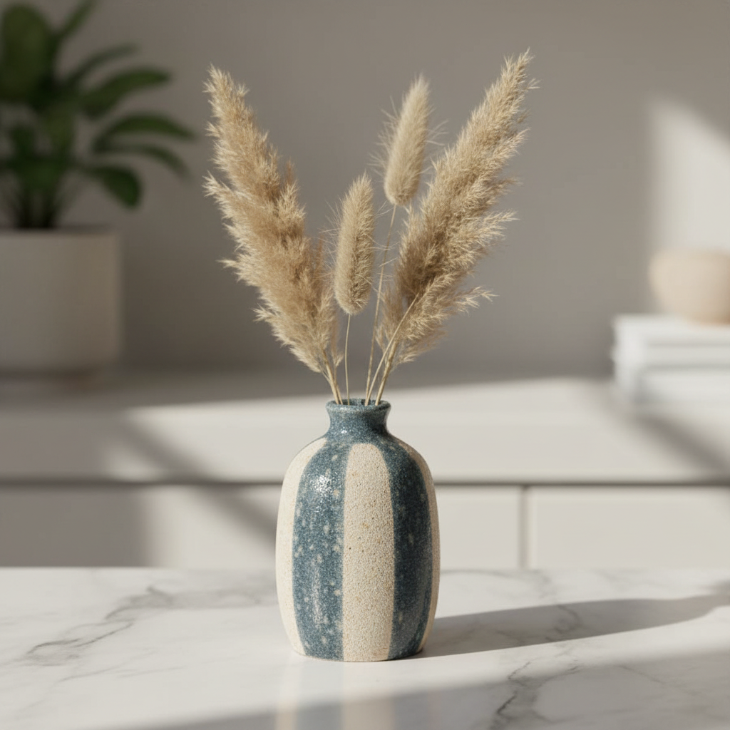 Striped Vase - Marble & Pampas