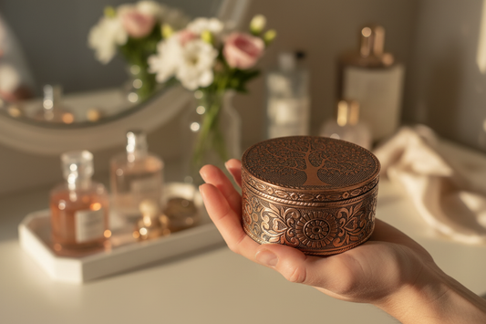 Tree of Life Copper Trinket Box - Dressing Table Lifestyle