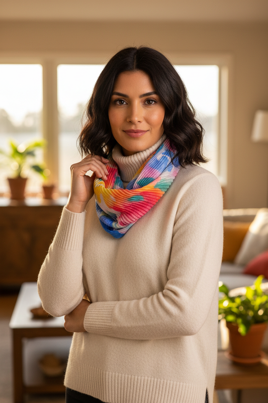 Watercolour Brights Scarf - Model 1 Cream